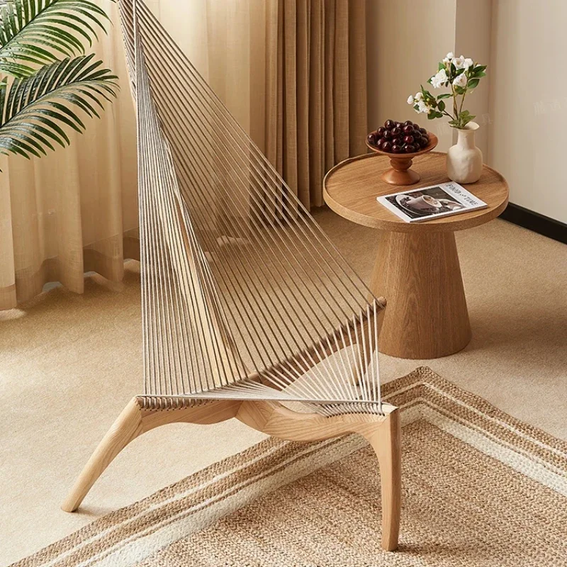 Sailing Boat Harp Chair Solid Wood Rope Single Recliner Hotel Hall Leisure Area B & B Log