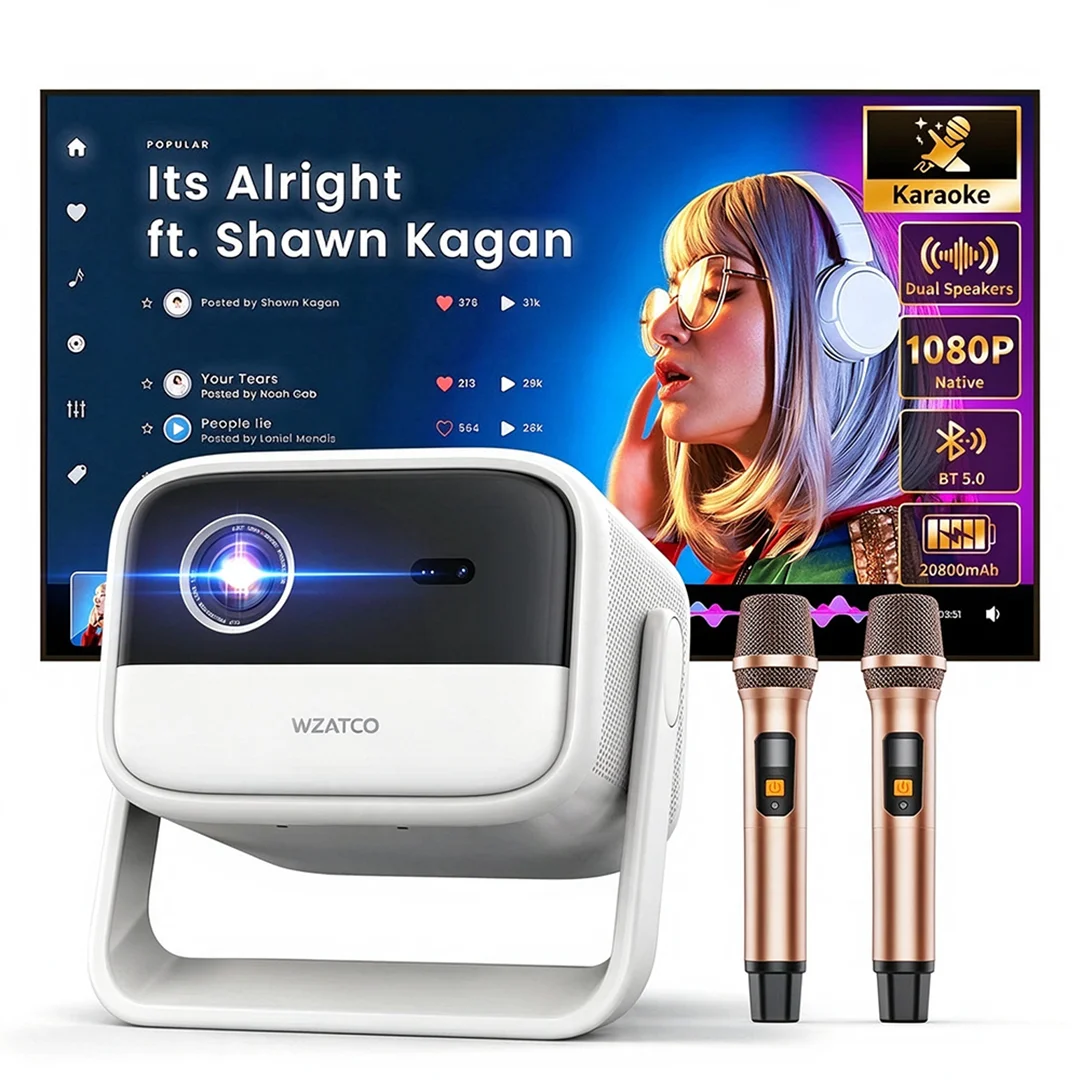 WZATCO S7 300inch Auto Focus MEMC Built-in Battery Portable Android WiFi Smart 4K DLP 3D Projector Home Theater Beamer Proyector