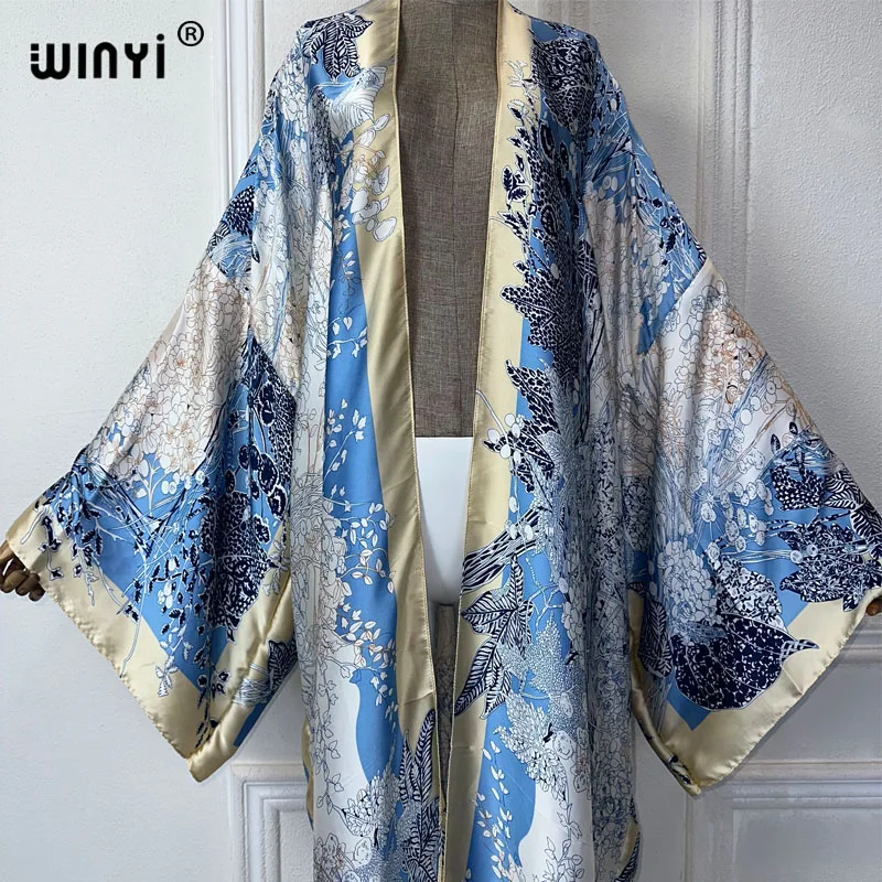 Winyi Zomer Mode Kimono Afrika Bohemia Print Strand Cover Up Maxi Jurk Vesten Strandkleding Vrouwen 2024 Abaya Dubai Luxe