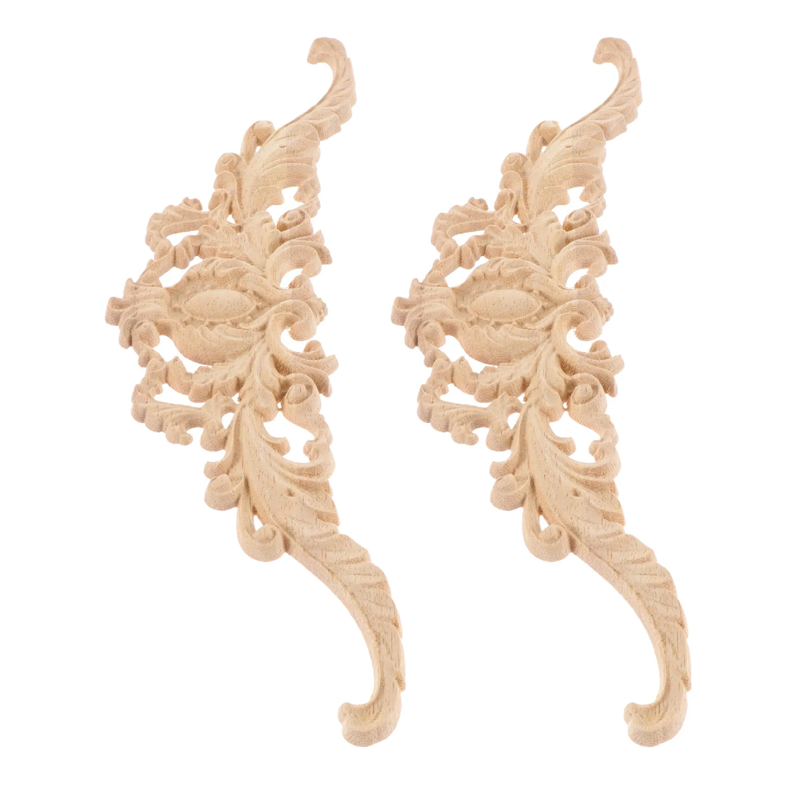 

2 Pcs Wood Carving Decorations 30x8cm Unpainted Onlay Applique Vintage DIY Furniture Wall Door Cabinet Accessories