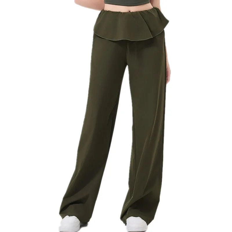 

Lotus Edge Waist Design Sports Yoga Pants Loose Casual Pants Women High Waist Fitness Trousers Breathable Gym Running Pants Stra