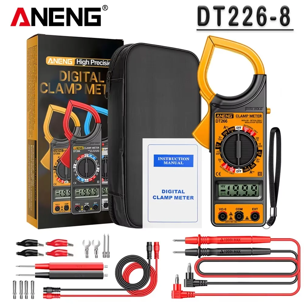 Digitale klemmultimeter 2000MΩ grote meetbereik weerstand AC DC voltmeter 1999 tellingen elektricien reparatie tester gereedschap ANENG DT266-8