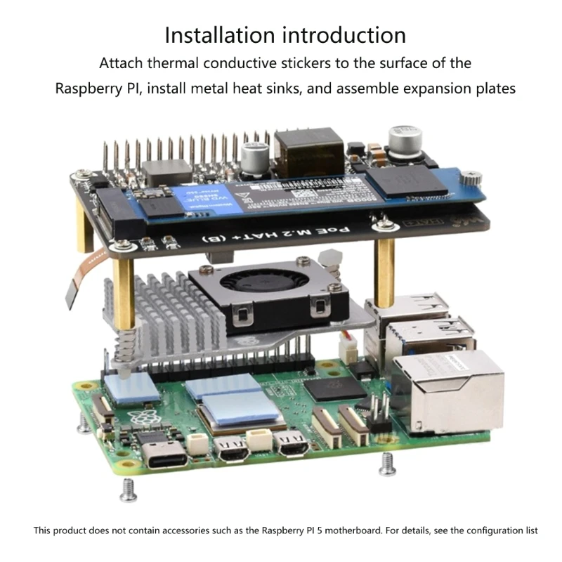 Adapter PCIe na M.2 dla RPi 5 Power over Ethernet dla NVMe 2230/2242/2260/2280