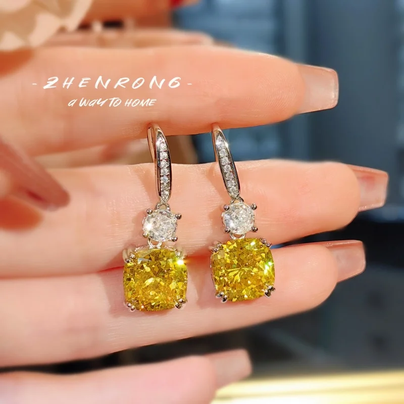 Advanced Sensing Purple Bird's Nest Cut the Ear Round Goose Yellow High -Carbon Drilling Earrings Earrings Earrings High -level