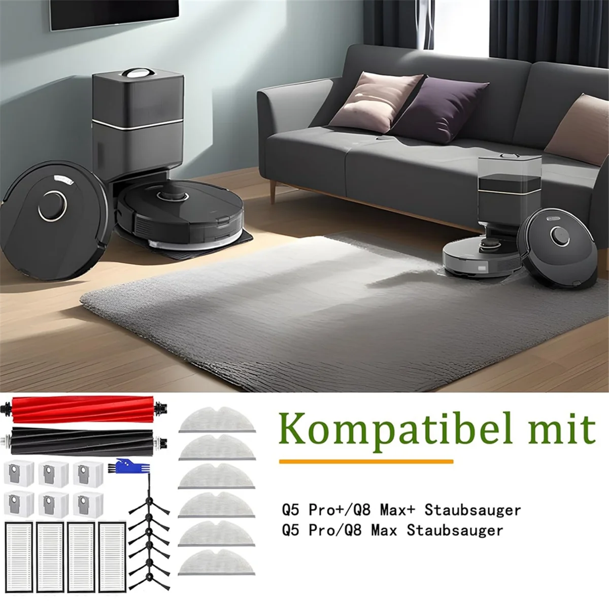 جديد 2025 لـ Roborock Q8 Max / Q8 Max +/Q5 Pro/Q5 Pro + مكنسة كهربائية فرشاة جانبية رئيسية فلتر Hepa أكياس ممسحة قطع غيار