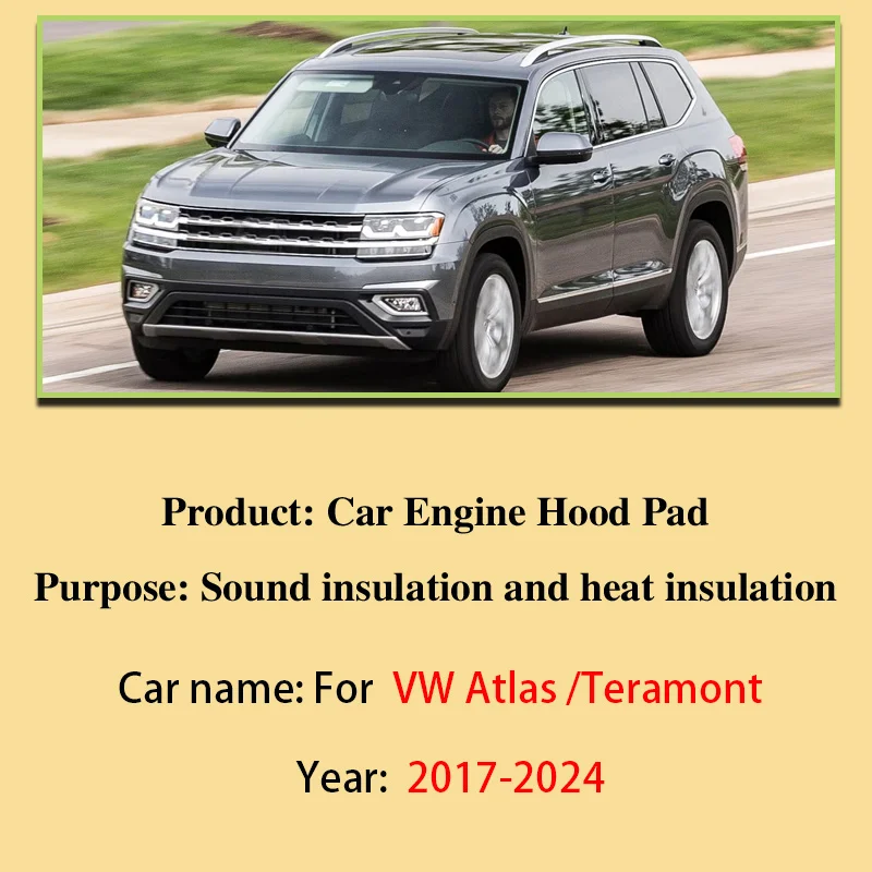 For Volkswagen VW Atlas Teramont MK1 2017-2024 Front Hood Lining Engine Compartment Soundproof Pad Heat Insulation Accessories
