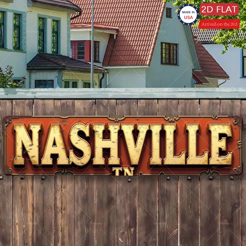 1pc Metal Sign, 4x16inch Vintage Nashville TN Metal Sign, Rustic Farmhouse Decor for Home & Garden