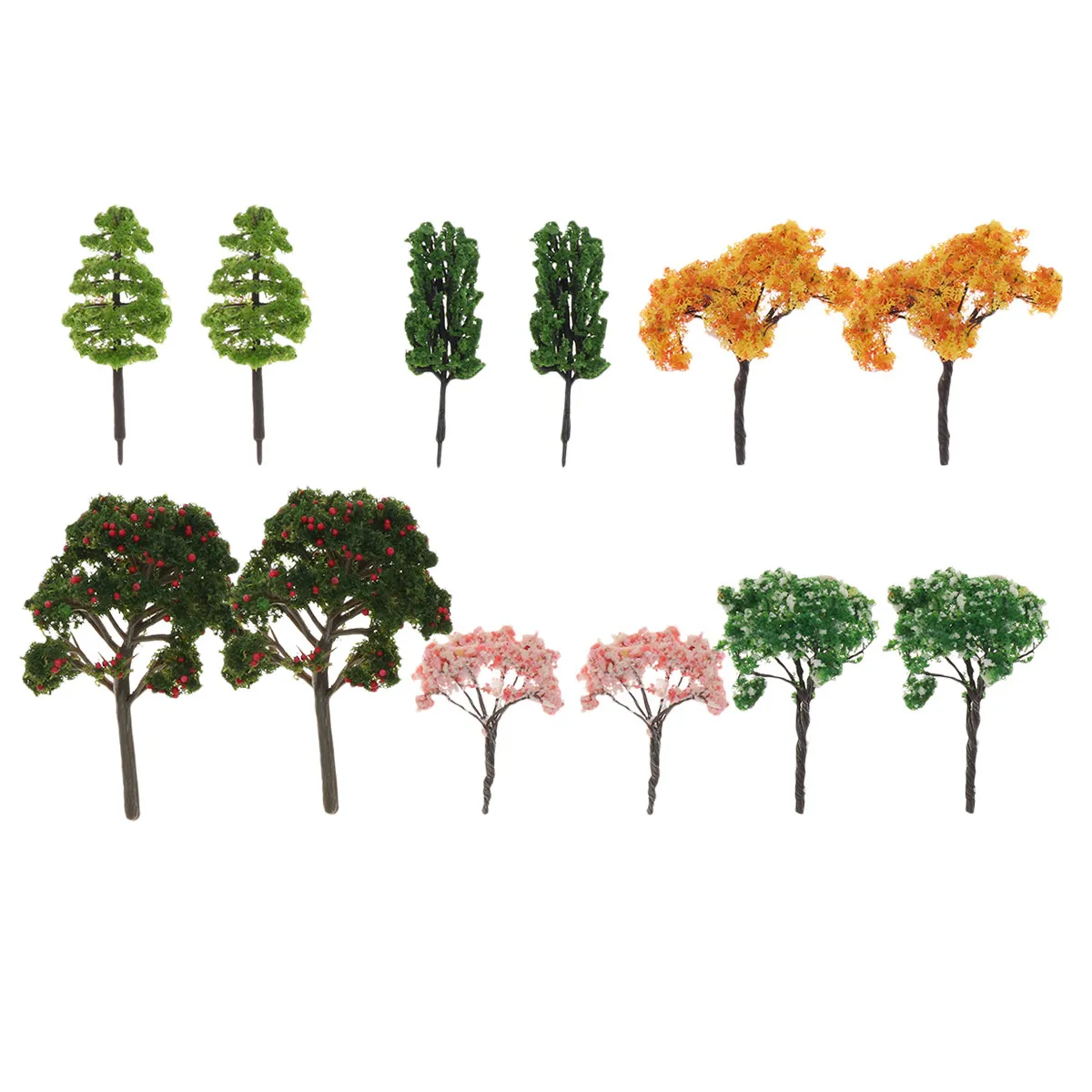 

12Pcs Fake Trees Park Street Diorama Landscape Scenery Mixed Peach Oak Pine Cherry Golden Trees for Miniature Layout
