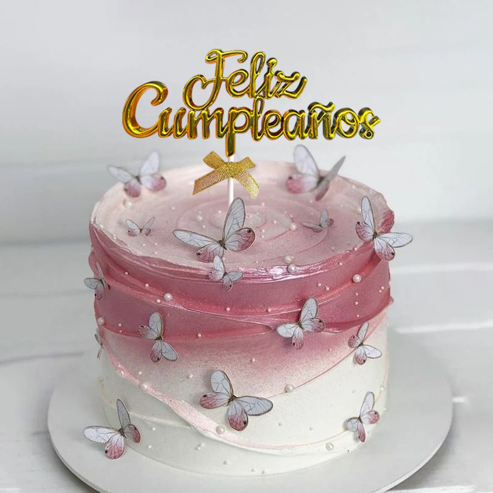 1Pc/3PCS/6PCS Golden Spanish  Feliz Cumplieanos Cake Topper for Birthday Party Cake Decoration Supply