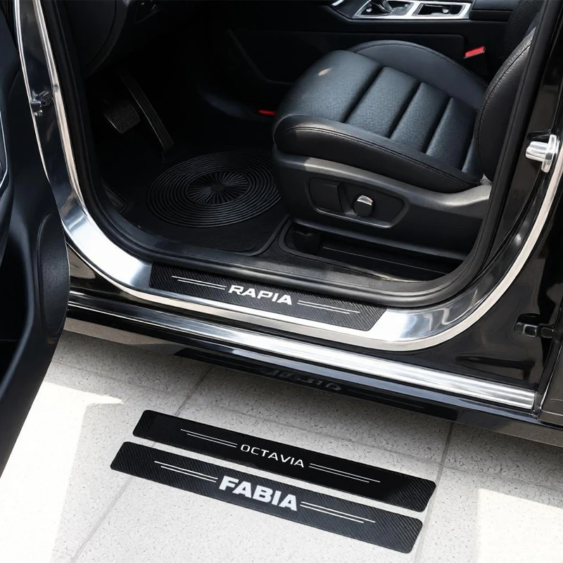 Car Decals Door Trunk Sill Carbon Fiber Stickers for Skoda Octavia Rapid Kamiq Karoq Kodiaq Fabia Scala Superb Body Decoration