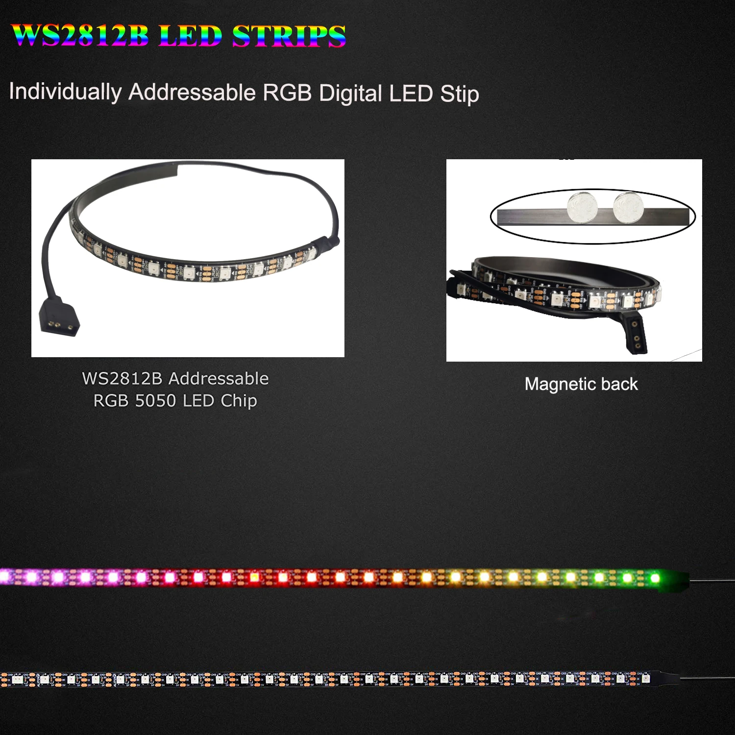 LED Strip Light With Magnetic RGB 5V Addressable ws2812b Strip For PC case Motherboard 3 Pin Header for ASUS Aura SYNC Light