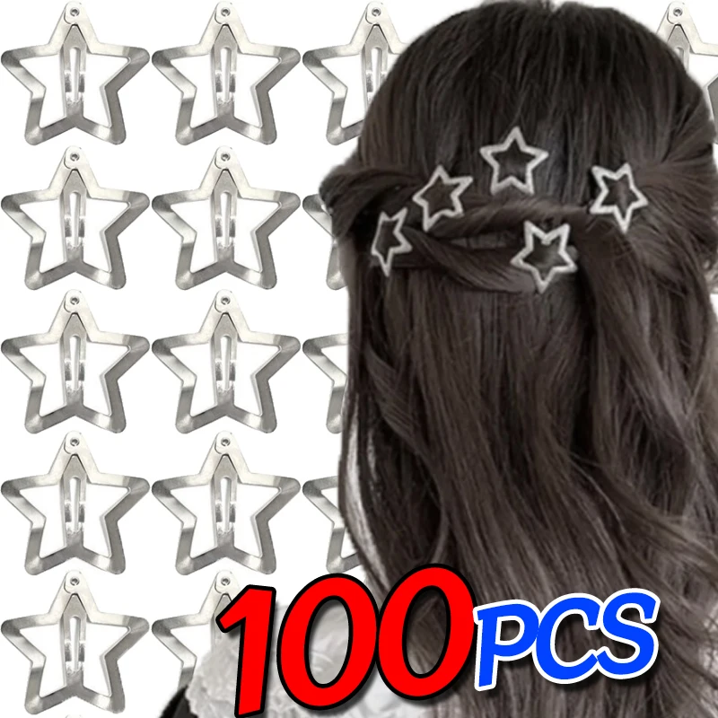 Y2K Silver Star BB Hair Clips Women Cute Metal Snap Star Hairpins Hair Clips Side Barrettes Hairs Grip Hair Accessories Headwear