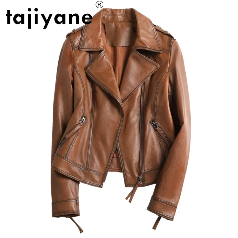 Women's Genuine Leather Jacket 2022 New Ladies Short Vegetable Tanned Sheepskin Coat Fashion Motorcycle Leather Jacket Women Lq