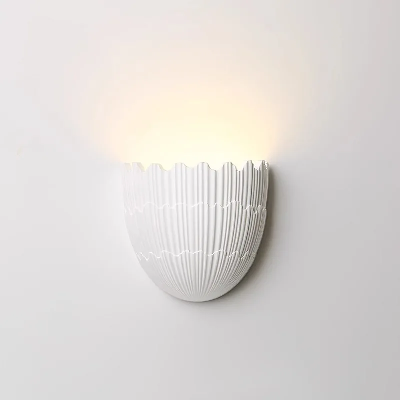 French Shell Lamp Bedroom Bedside Plaster Wall Light Wabi Sabi Baroque Style Living Room Background Hallway Lighting Fixtures view 4