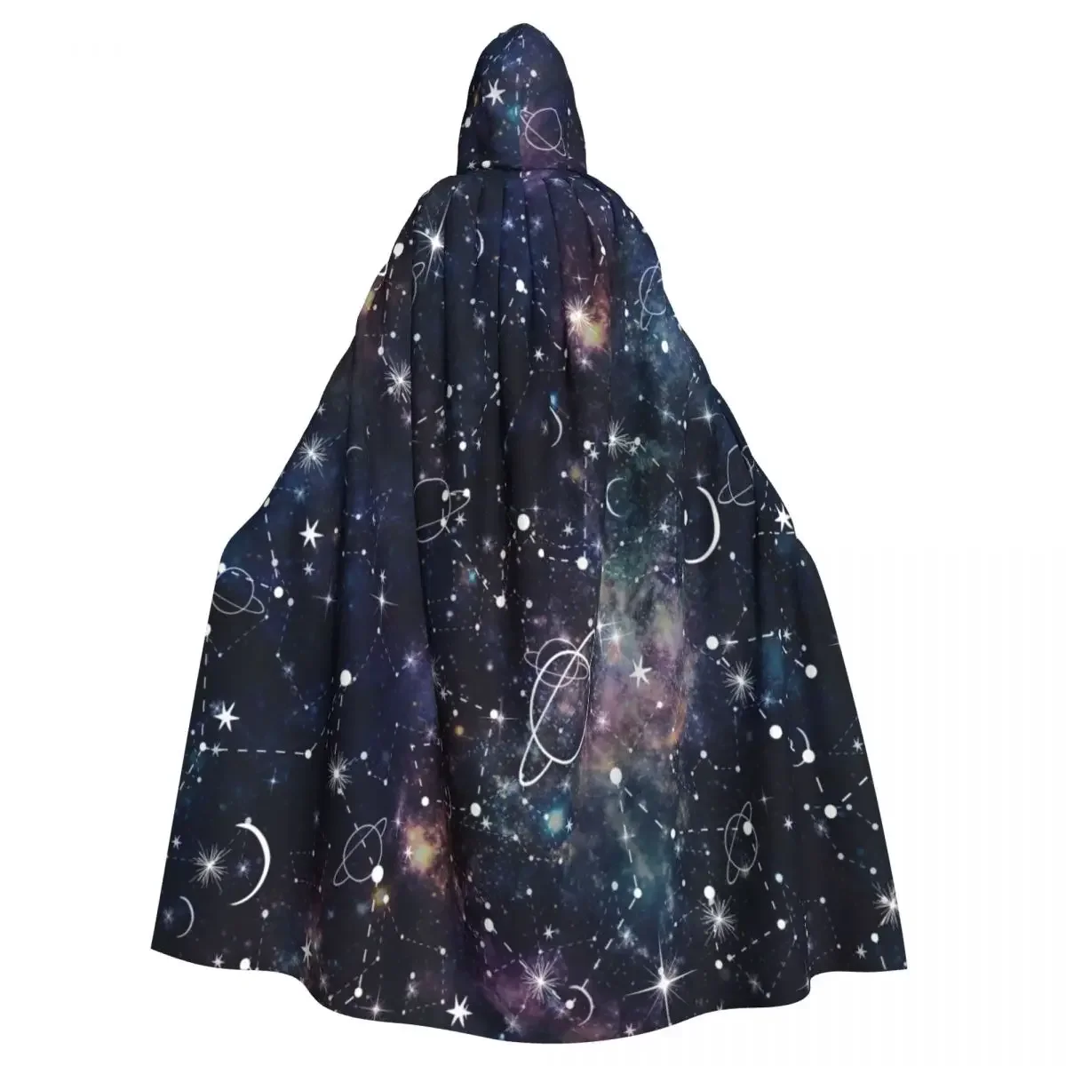 

Unisex Witch Party Reversible Hooded Adult Vampires Cape Cloak Night Time Planet And Galaxy Print