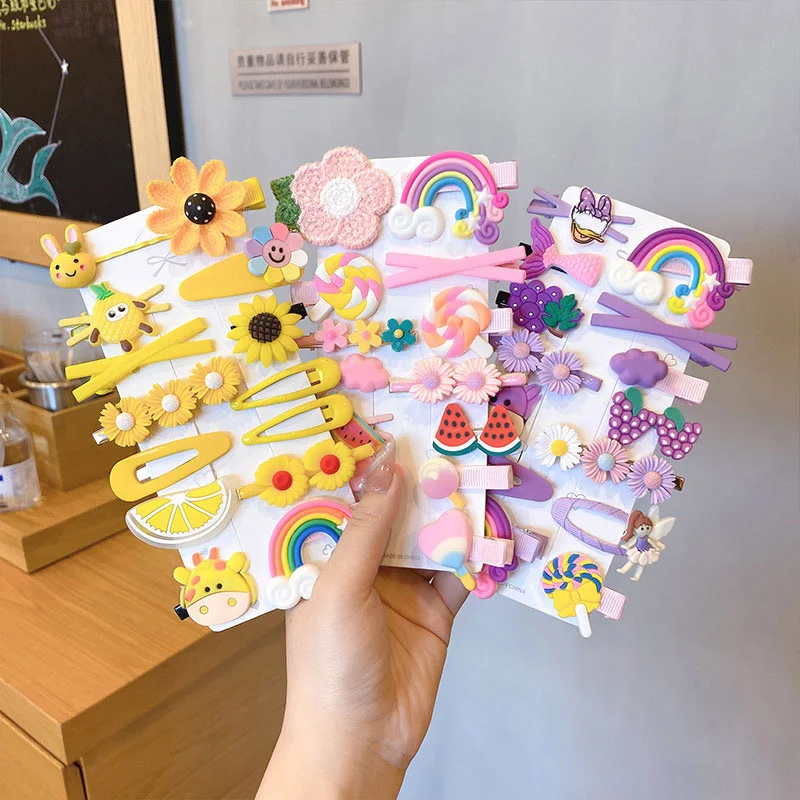 14PCS Cartoon Unicorn Hairpins Cute Girls Rainbow Flower Hair Clips Sweet Baby Hairpin Barrettes Hair Ornament Hair Accessories