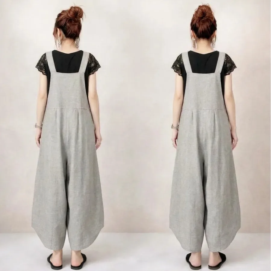 Elegant High Waist  Pants with Shoulder Straps Loose Fit Women's Summer 2026 Fashion Wide Leg Jumpsuit Casual Polyester