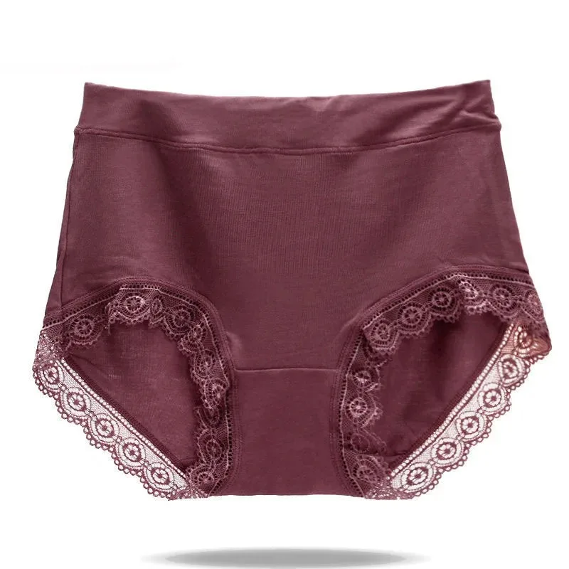 Ruffles Lace Bamboo Underwear Woman High Waist Middle-aged Mother Spring Summer Modal Briefs Comfortable Panties