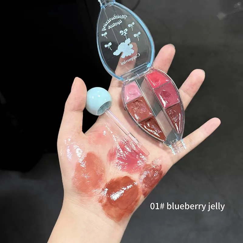 Six Color/Set Water Light Lip Gloss Moisturizing Easy To Coloring Lip Glaze Makeup Lipstick Juicy Pink Plum Strawberry Blue Pink