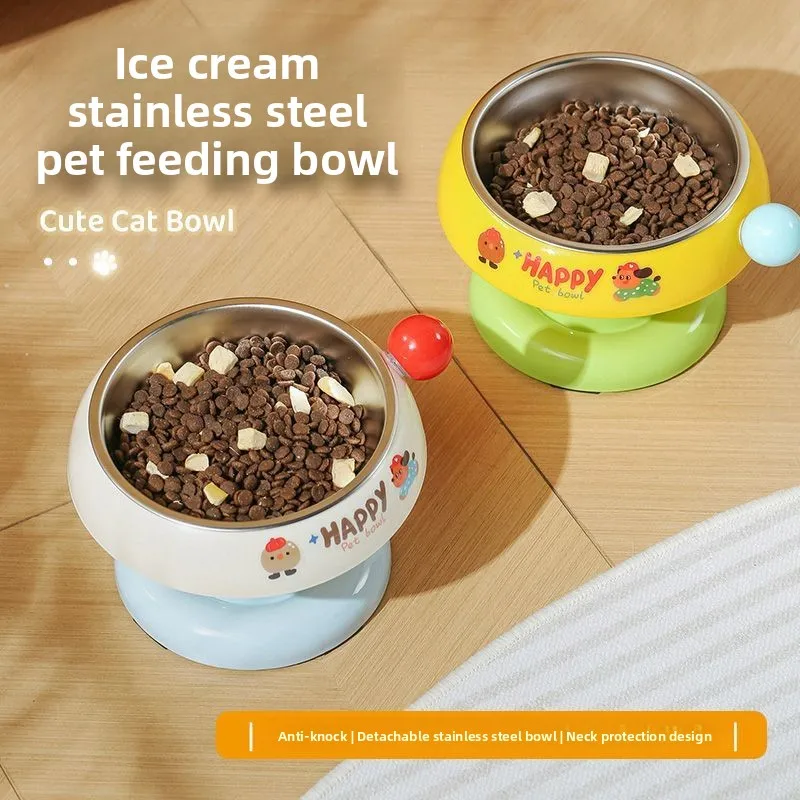 

Cat bowl cat food basin rice stainless steel food bowl drinking water dog neck protection increase anti-knock pet high-footed