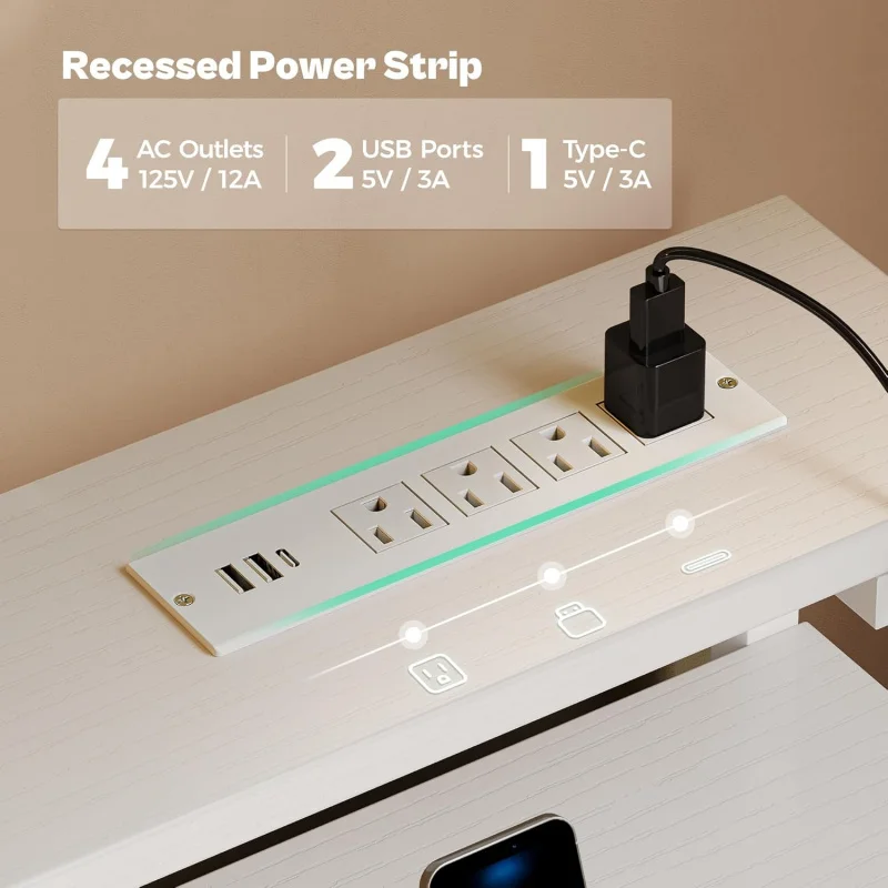 Gaming Desk with 6 Drawers, Computer Desk with LED Lights Power Outlets and Type-C, 39 Inch Office Desk with Storage, Monitor St