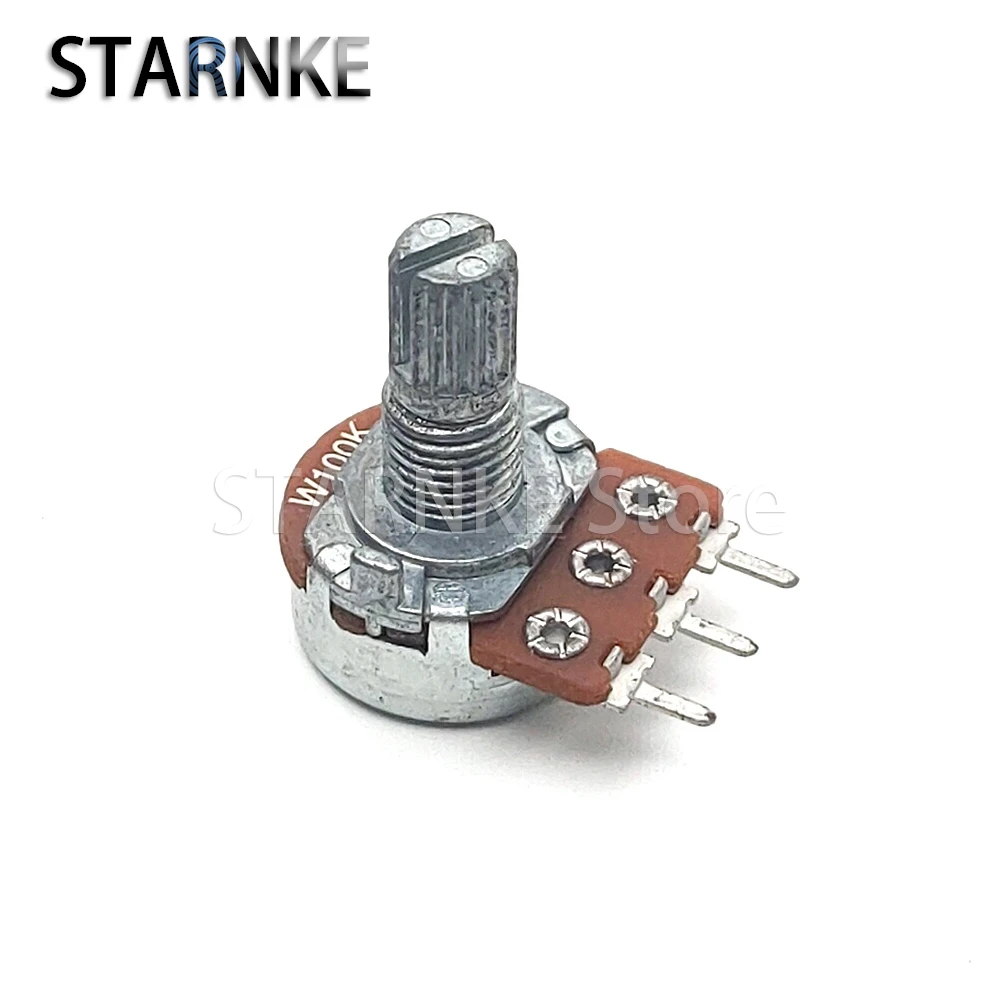 2PCS 16 Type W100K 3-Pin Single Adjustable Resistor Power Amplifier Audio Channel Balance Potentiometer Flower Shaft 15mm