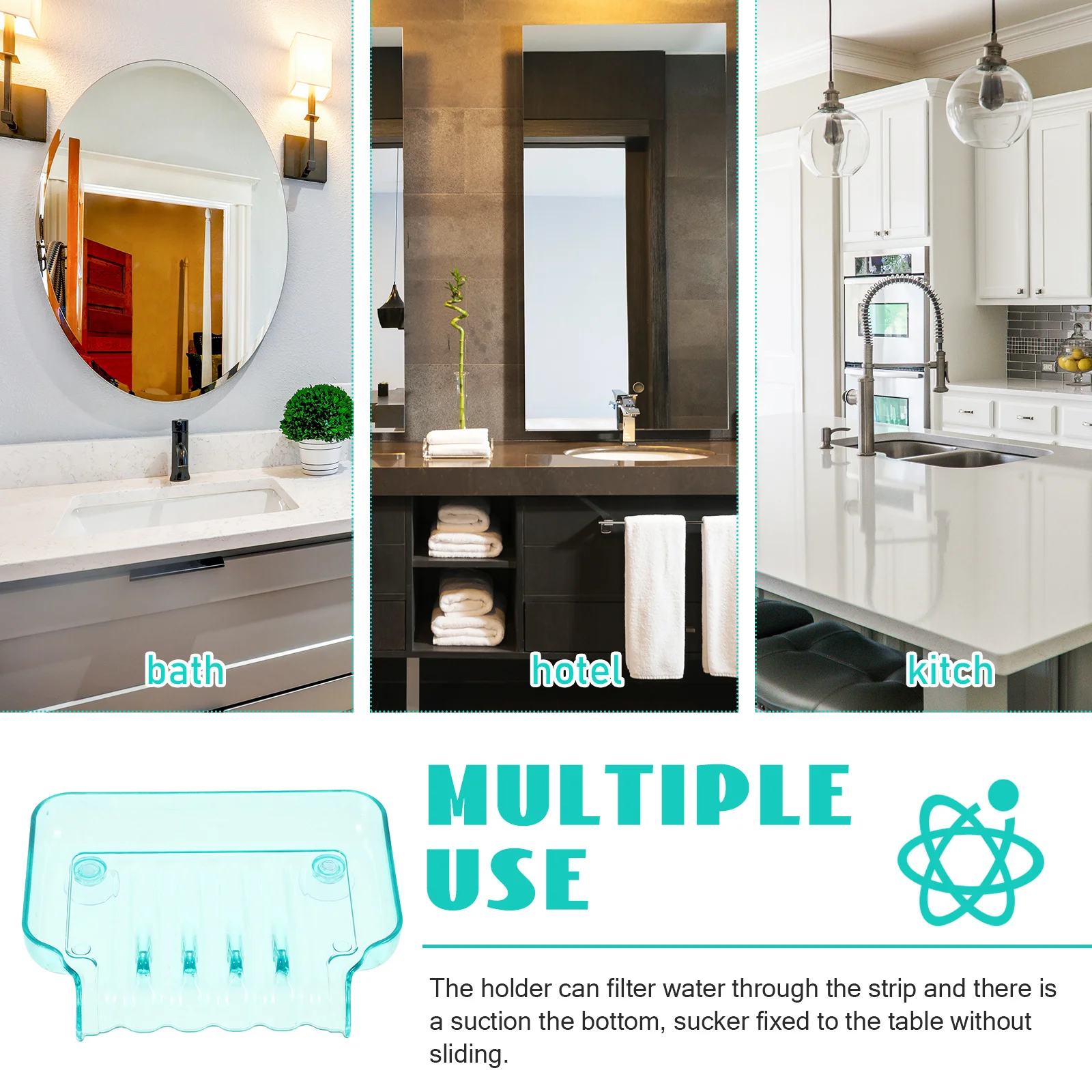 

1Pcs Waterproof Soap Dish with Strong Suction Cup Modern Minimalist Soap and Sponge Storage Box for Kitchen Bathroom Use