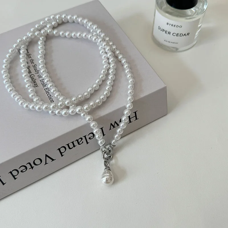 2024 New Trendy Pearls Long Necklace For Women Statement Personality Chains Big Pendant Collares Jewelry Accessory Wholesale