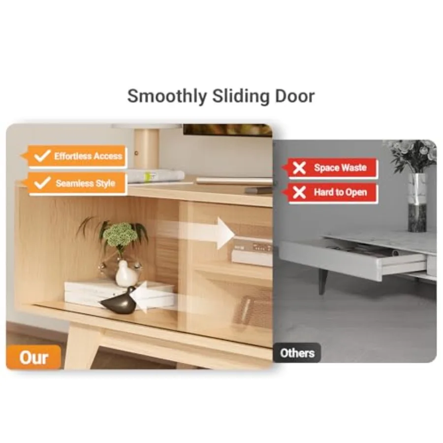 حامل تلفزيون بوهو لوحدة تحكم تلفزيون حديثة 70 بوصة مع 2 خزائن تخزين من الخيزران رف قابل للتعديل حامل تلفاز منسوج لغرفة المعيشة #4