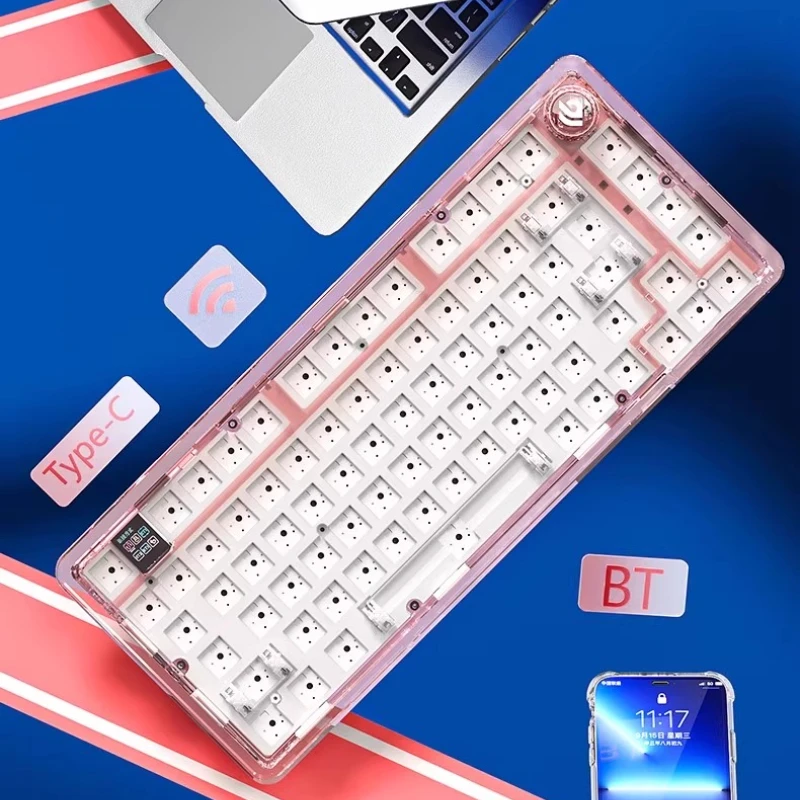 

LEOBOG K81 ProWireless Mechanical Keyboard Bluetooth Tri-mode Hot-swap 75% Transparent Acrylic Customized Kit Grey Wood Axis V4