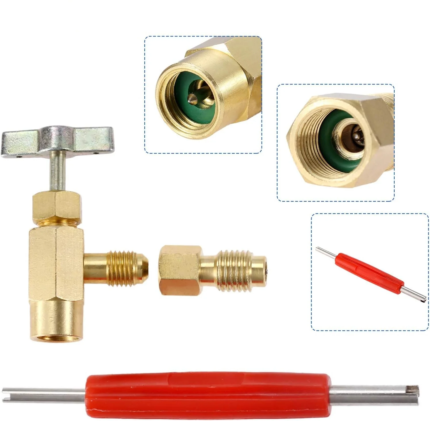 1 Pc R134A Refrigerant Can Tap Brass Dispenser with R134A Tank Adapter and Valve Core Remover for Air Conditioner Manifold