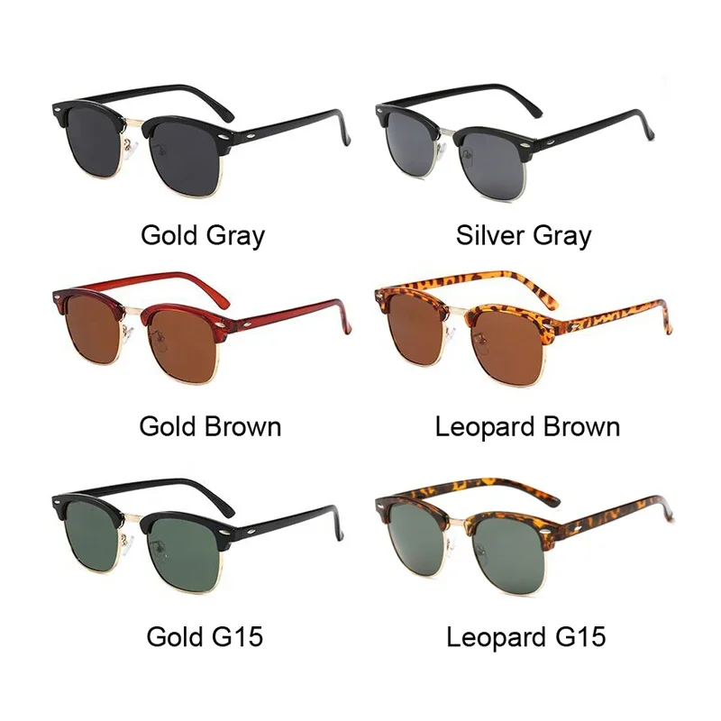 Gafas De Sol polarizadas De medio marco para hombre y mujer, lentes De Sol De diseñador De marca De lujo, espejo De remache Retro, Gafas De Metal