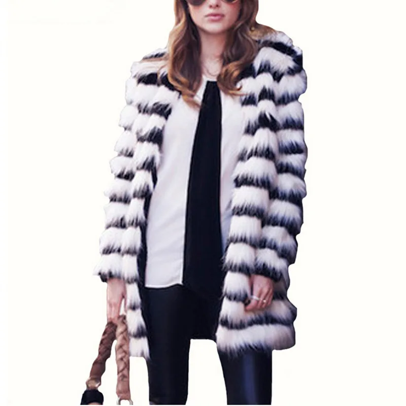 Haining Fox Fur Imitation Fur Coat for Women\'s Mid Length Autumn and Winter Fur One Piece