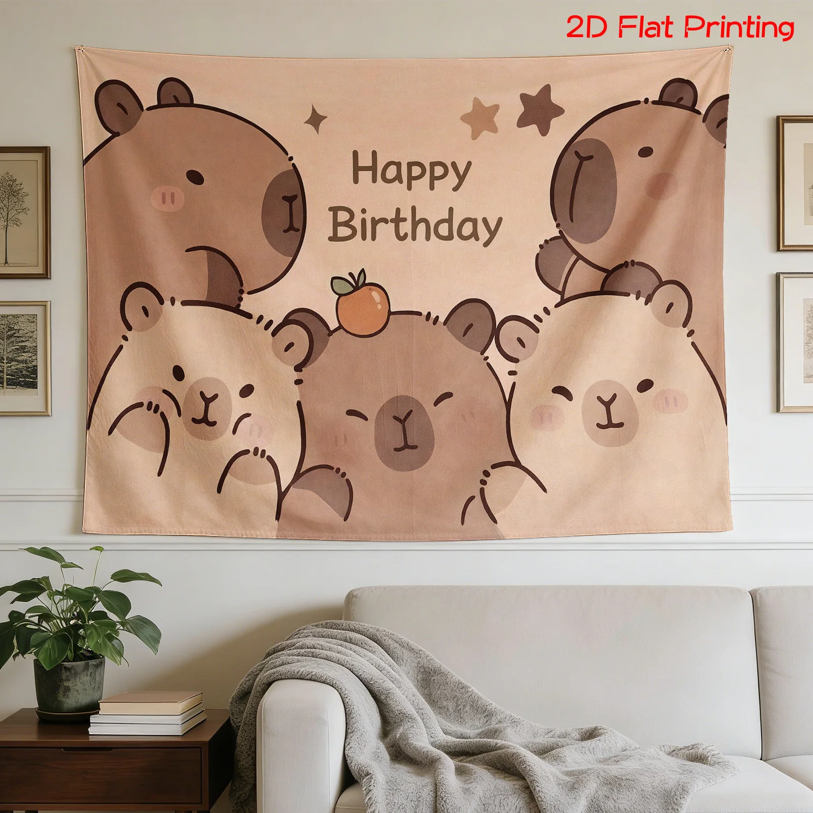 Cute Bear Happy Birthday Tapestry Wall Art Hanging Kids Nursery Decor Large 180x280cm Baby Shower Room Poster Print
