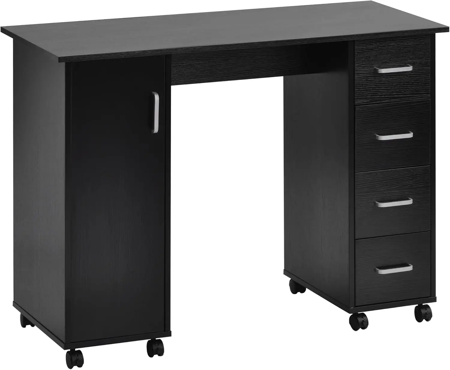 NEW Manicure Nail Desk for Technician, Wooden Salon Spa Nail Table Station w/Cabinet, Drawers, Controllable Wheels (Black)