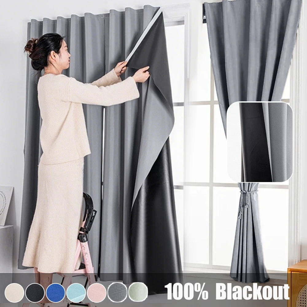 

1PC Self Adhesive No Drilling 100% Blackout Curtains for Living Room Bedroom Bay Window Blinds Door Kitchen Decor Firany Okienne