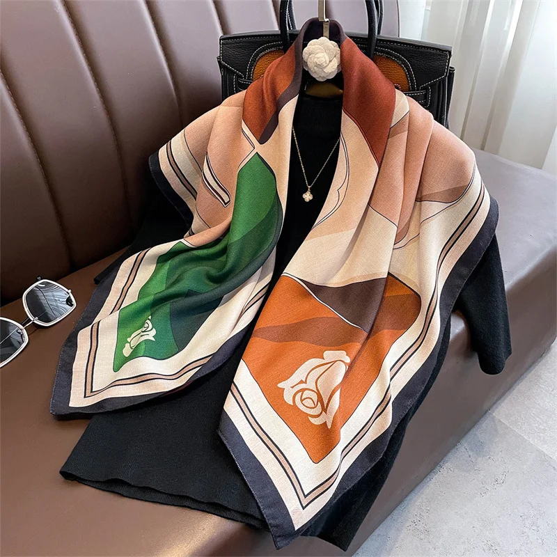 Double-Faced Square Women Scarf Floral Color Block Bandanas Luxury Scarves Shawl Headband Handkerchief Neckerchief Hairscarf