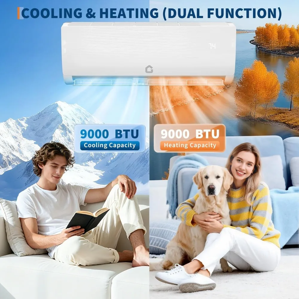 US Local Stock 9000 BTU Ductless Mini Split AC, 19 SEER2 230V with Remote Control for 450 Sq Ft