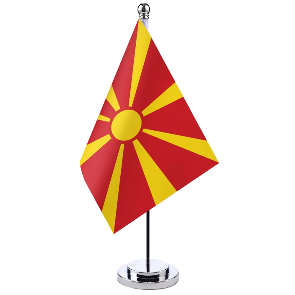 

14x21cm Office Desk Flag Of Macedonia Banner Boardroom Table Stand Pole The Macedonian National Flag Set Meeting Room Decoration