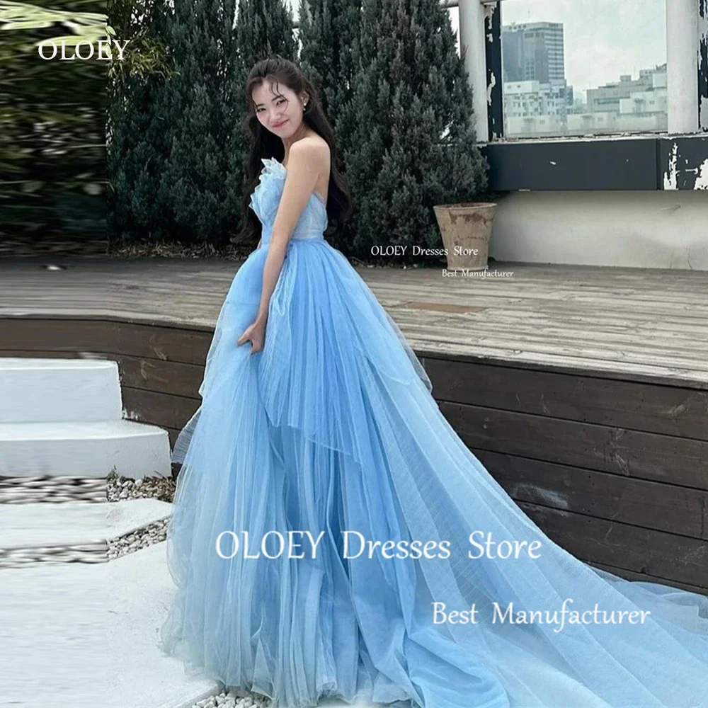 

OLOEY Sweetheart Fairy Blue A Line Prom Dress Korea Photoshoot Silky Organza Women Wedding Party Dress Custom Performance Gown