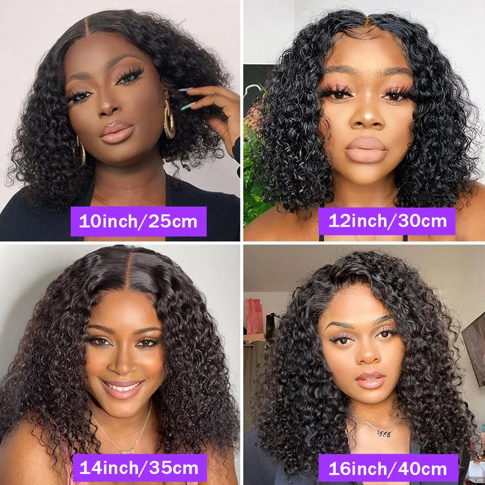 13x4 Short Bob Wig Human Hair Deep Wave 100% Brazilian Curly Human Hair Wigs Transparent Lace Front Wigs For Women Preplucked