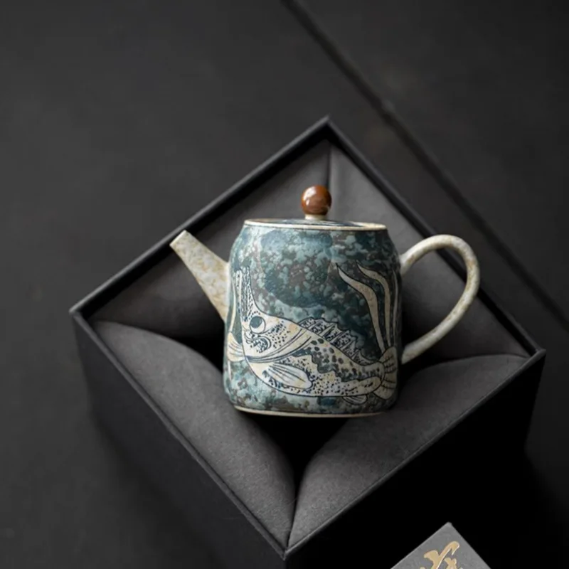

High-end teapot hand-painted blue and white flint retro brewing teapot one-person ceramic kung fu tea set gift