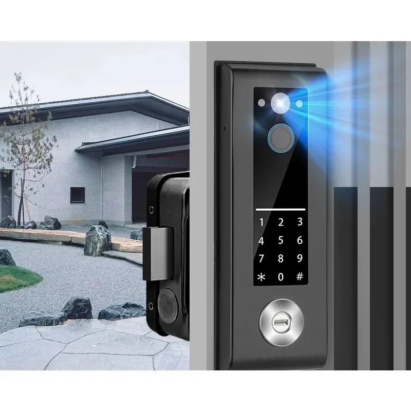 Fingerprint lock Old-fashioned anti-theft door changed fingerprint lock, outdoor courtyard door iron door yard double-sided