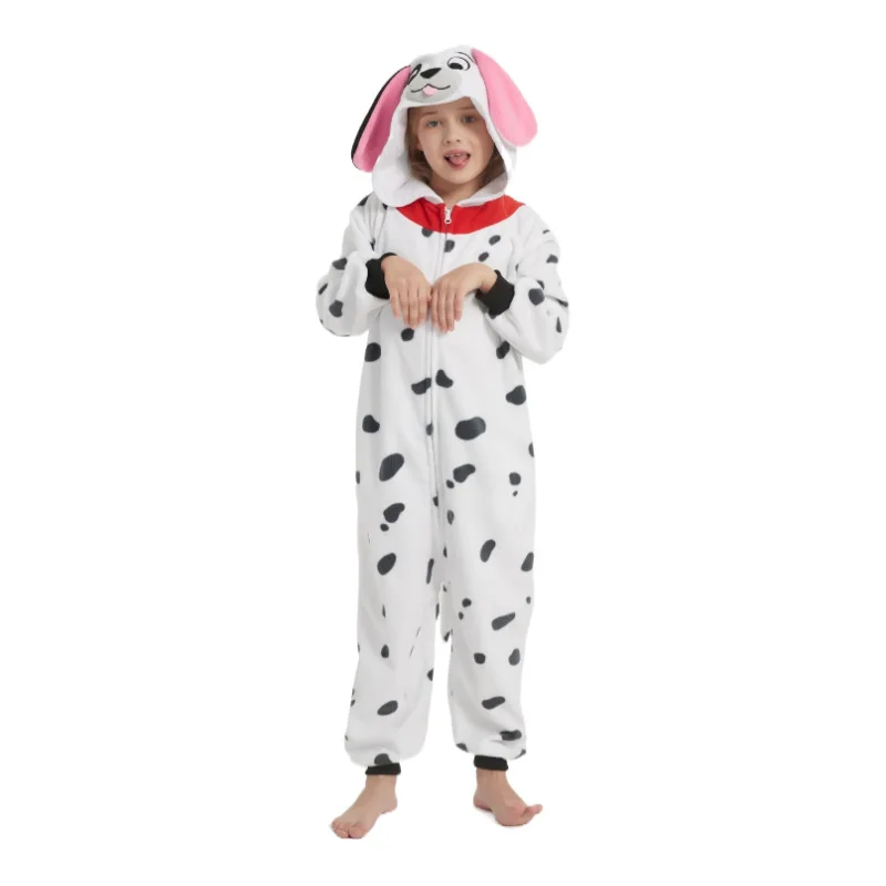Niños Golden Retriever dibujos animados Cosplay pijamas de una pieza niño animales dálmatas Halloween niñas Kigurumi Anime pijamas con capucha