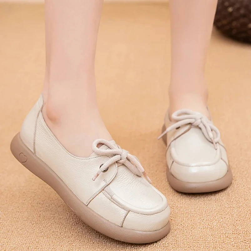 

2025 женские мокасины 3 см из натуральной кожи, весенние удобные удобные эластичные лоферы на мягкой подошве с хорошей амортизацией на плоской подошве, коровья обувь в стиле ретро