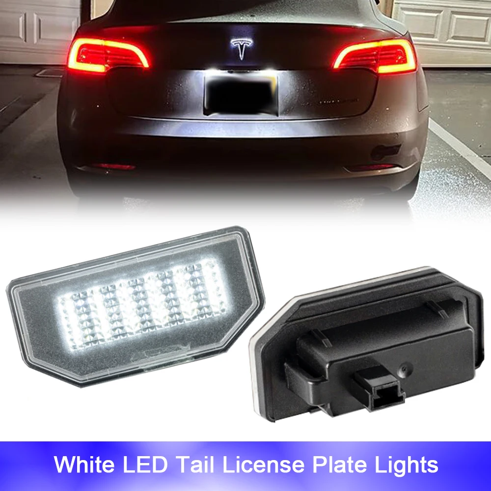 

For Tesla Model Y 2020-2022 Rear Bumper LED License Number Plate Lights Tag Reverse Stop Lamp Free Error 6000K White Car Styling