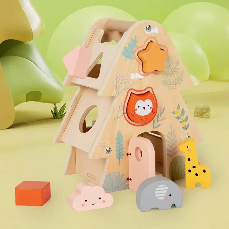 Wooden Shape Matching Cube Cute Animal Blocks Shape Matching Cube Home And School Learning Activities Encourages Parent-Child