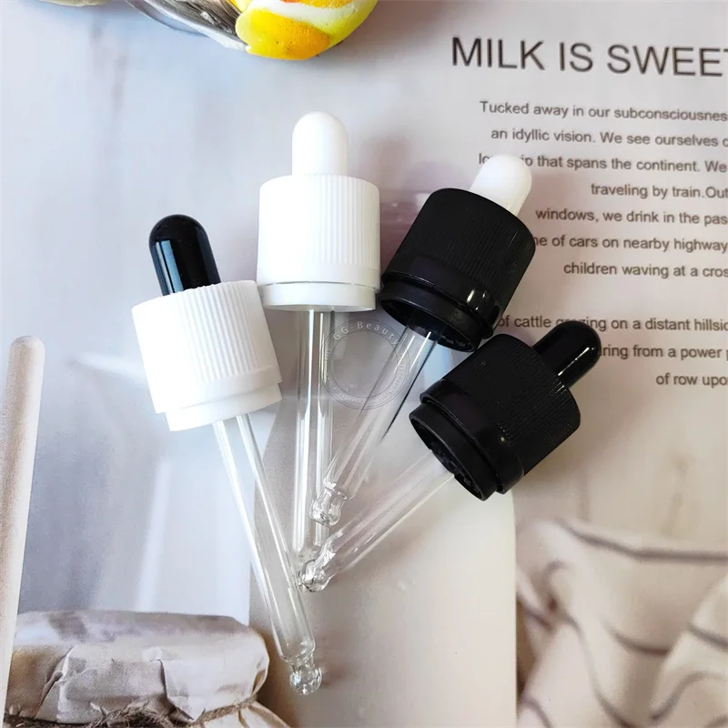 20 szt. 18mm Czarne/Białe Plastikowe Nakrętki z Zabezpieczeniem przed Dziećmi/Bezpieczne przed Manipulacją/Zaciskane na Śrubkę z Pipetą Szklaną, Białe/Czarne Nakładki z Głowicą Klejową