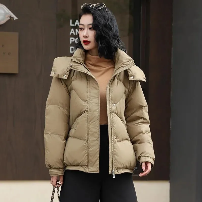 2025 Nuova giacca invernale da donna Parka caldo Top a maniche lunghe Giacche imbottite in cotone casual Nero Marrone Berretto staccabile Capispalla con cappuccio