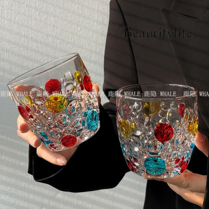 C New Painted Polka Dot Colored Glass, Creative Design Sense, Household Large-capacity Drinking Glass